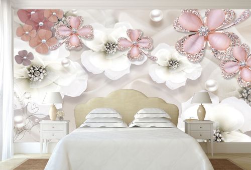 T9023 Wallpaper 3D Composition with flowers and jewelry