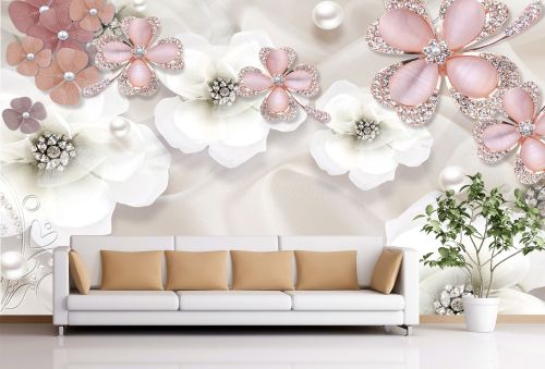 T9023 Wallpaper 3D Composition with flowers and jewelry