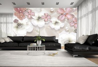 T9023 Фототапет 3D Композиция с цветя и бижута за хол
