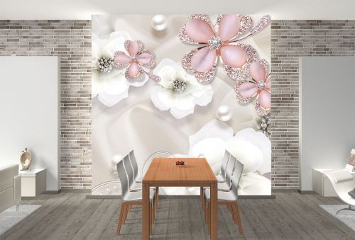 T9023 Wallpaper 3D Composition with flowers and jewelry