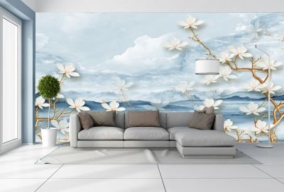 T9024 Wallpaper 3D Abstract landscape and flowers
