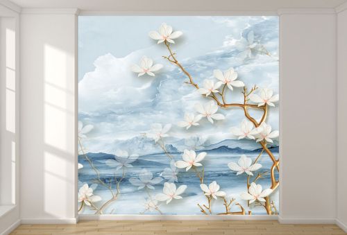 T9024 Wallpaper 3D Abstract landscape and flowers