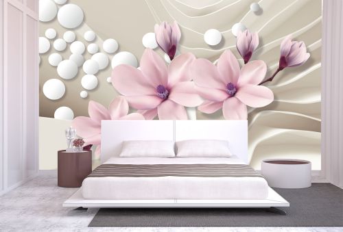 T9026 Wallpaper 3D Magnolias and spheres