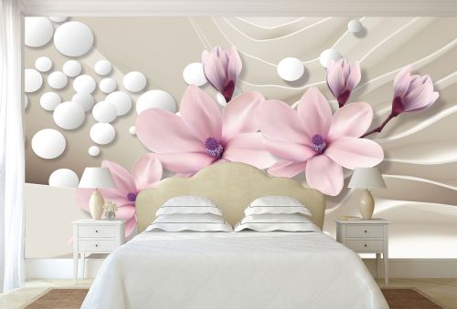 T9026 Wallpaper 3D Magnolias and spheres