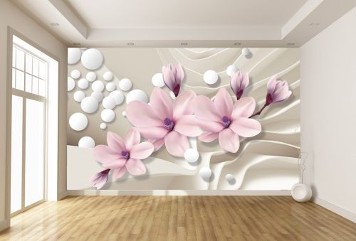 T9026 Wallpaper 3D Magnolias and spheres