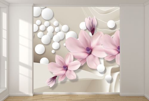 T9026 Wallpaper 3D Magnolias and spheres