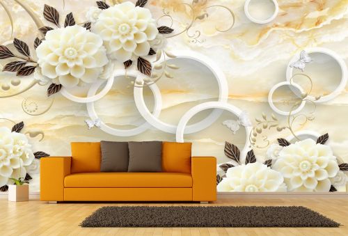 T9028 Wallpaper 3D Circles and vintage flowers