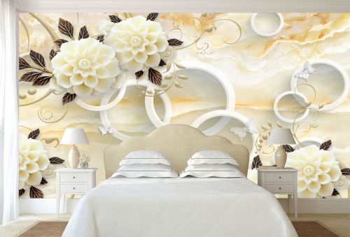 T9028 Wallpaper 3D Circles and vintage flowers