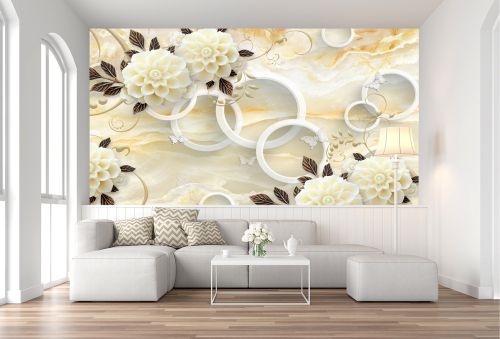 T9028 Wallpaper 3D Circles and vintage flowers