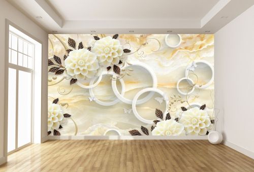 T9028 Wallpaper 3D Circles and vintage flowers