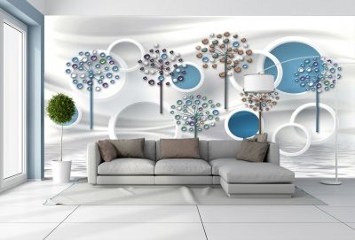 T9053 Wallpaper 3D Circles and Dandelions