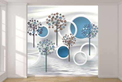 T9053 Wallpaper 3D Circles and Dandelions