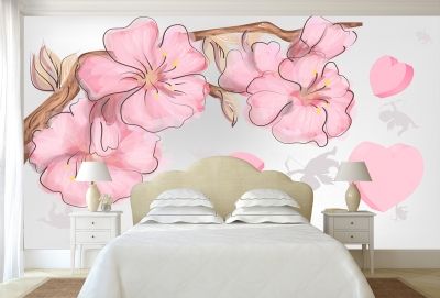 T9057 Фототапет Розови цветя и сърца за спалня