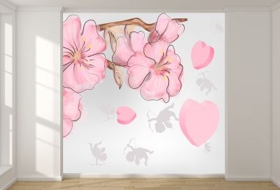 T9057 Wallpaper Pink flowers and herts