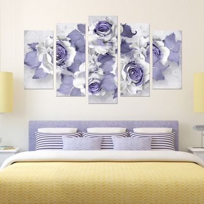 0751 Картина-пано от 5 части Абстрактни рози подходящо за спалня в лилаво