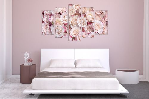 0751 Wall art decoration (set of 5 pieces) Abstract roses in purple and white