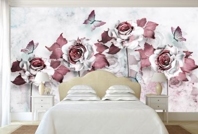T9059 Фототапет 3D Абстрактни рози за спалня в бяло и розово