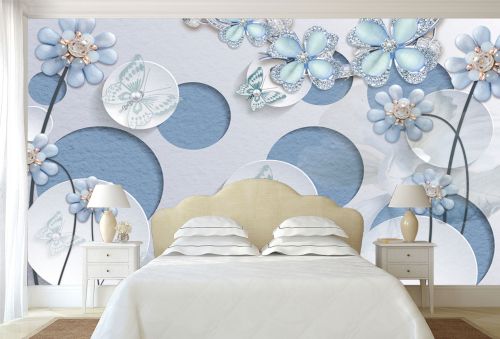 T9062 Wallpaper 3D Circles, flowers and jewelry