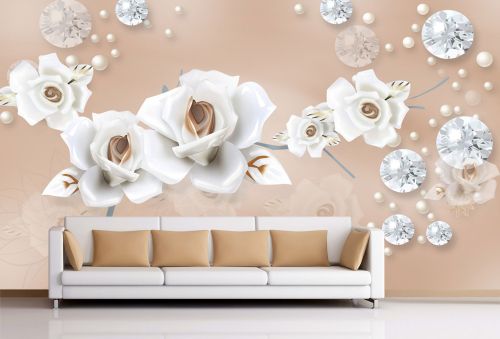 T9066 Wallpaper 3D Flowers and diamonds