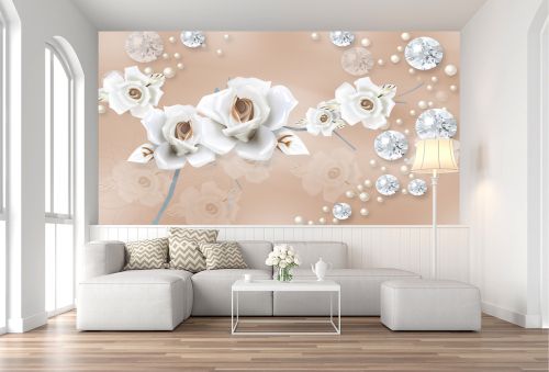 T9066 Wallpaper 3D Flowers and diamonds