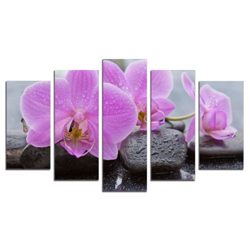 0758 Wall art decoration (set of 5 pieces) Zen composition with orchids and stones