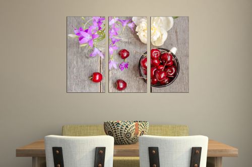 0759 Wall art decoration (set of 3 pieces) Composition with cherries