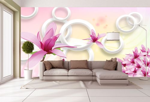 T9070 Wallpaper 3D Magnolias and circles