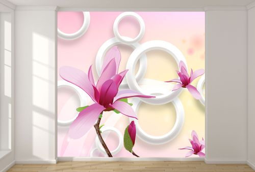 T9070 Wallpaper 3D Magnolias and circles