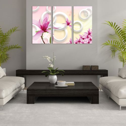 9070 Wall art decoration (set of 3 pieces) Magnolias and circles