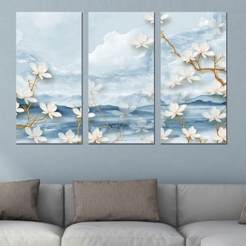 9024 Wall art decoration (set of 3 pieces) Abstract landscape and flowers