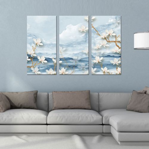 9024 Wall art decoration (set of 3 pieces) Abstract landscape and flowers