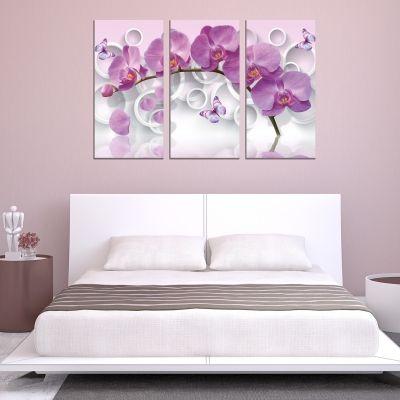 9013 Картина пано от 3 части Лилави орхидеи за всекидневна