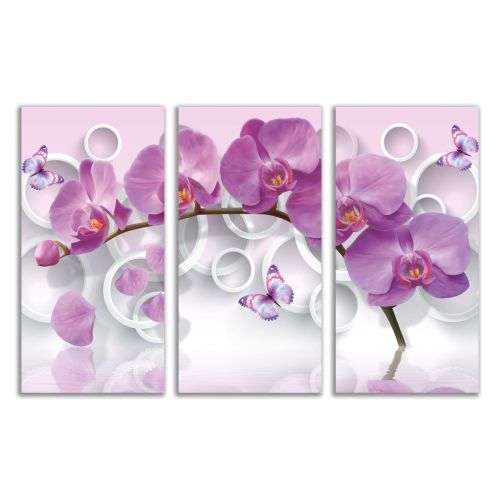 9013 Wall art decoration (set of 3 pieces) Purple orchids