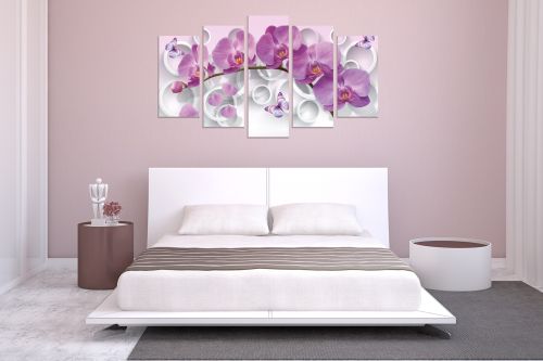 0750  Wall art decoration (set of 5 pieces) White orchids on brown background for bedroom