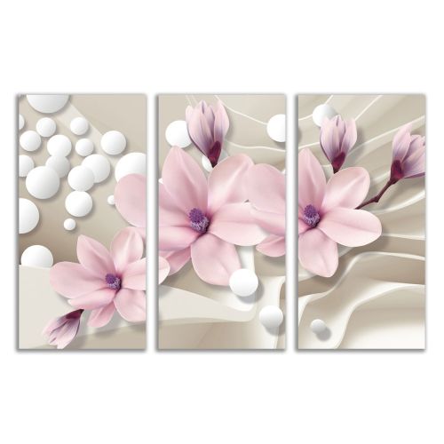 9026 Wall art decoration (set of 3 pieces) Magnolias and spheres