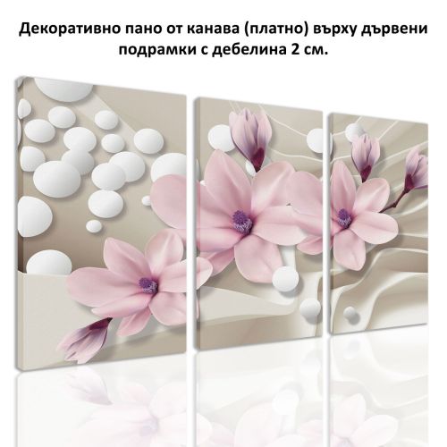 9026 Wall art decoration (set of 3 pieces) Magnolias and spheres