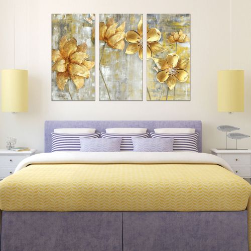 0764 Wall art decoration (set of 3 pieces) Abstract golden flowers