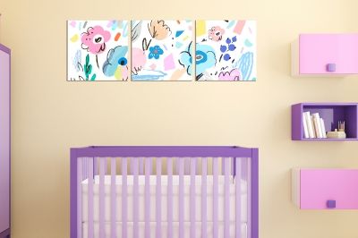 0769 Картина пано от 3 части Цветя в пастелни цветове за детска стая