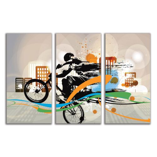 0770 Wall art decoration (set of 3 pieces) Abstract - boy with bicycle