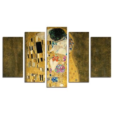 0772 Картина-пано от 5 части Густав Климт - The Kiss 