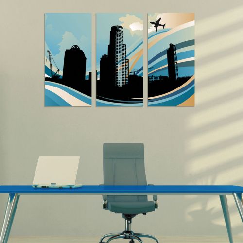 0773 Wall art decoration (set of 3 pieces) Abstract city