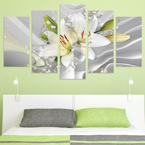 0750  Wall art decoration (set of 5 pieces) White orchids on brown background for living room