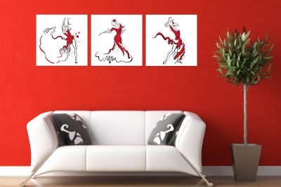 0775 Комплект от 3 картини Танцорка в червено за спалня
