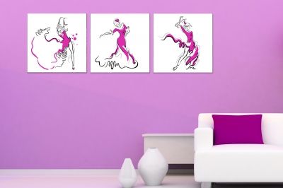 0776 Комплект от 3 картини Танцорка в лилаво за спалня