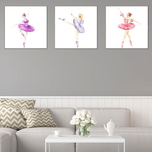 set of 3 wall decorations in black and white Ballet