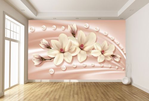 T0778 Wallpaper 3D Magnolias and diamonds