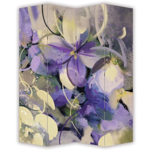 P0669 Decorative Screen Room divider Art flowers in purple and white (3,4,5 or 6 panels)