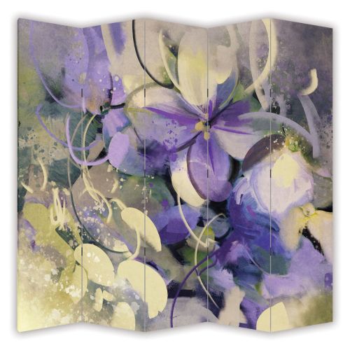 P0669 Decorative Screen Room divider Art flowers in purple and white (3,4,5 or 6 panels)