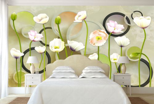 T9076 Wallpaper 3D Circles and flowers