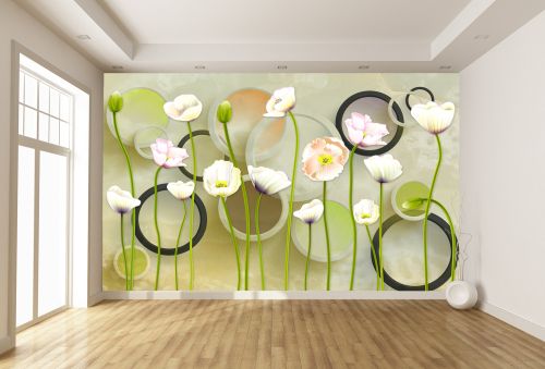 T9076 Wallpaper 3D Circles and flowers